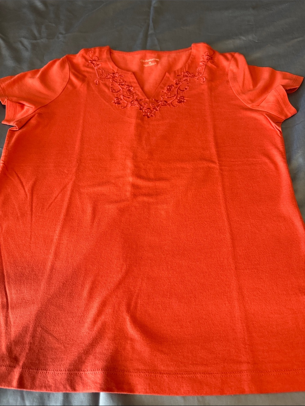 Women’s Orange Embroidered V-Neck Top